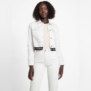 Guess Camil Logo Crop Denim Jean Jacket White Medium New with Tags